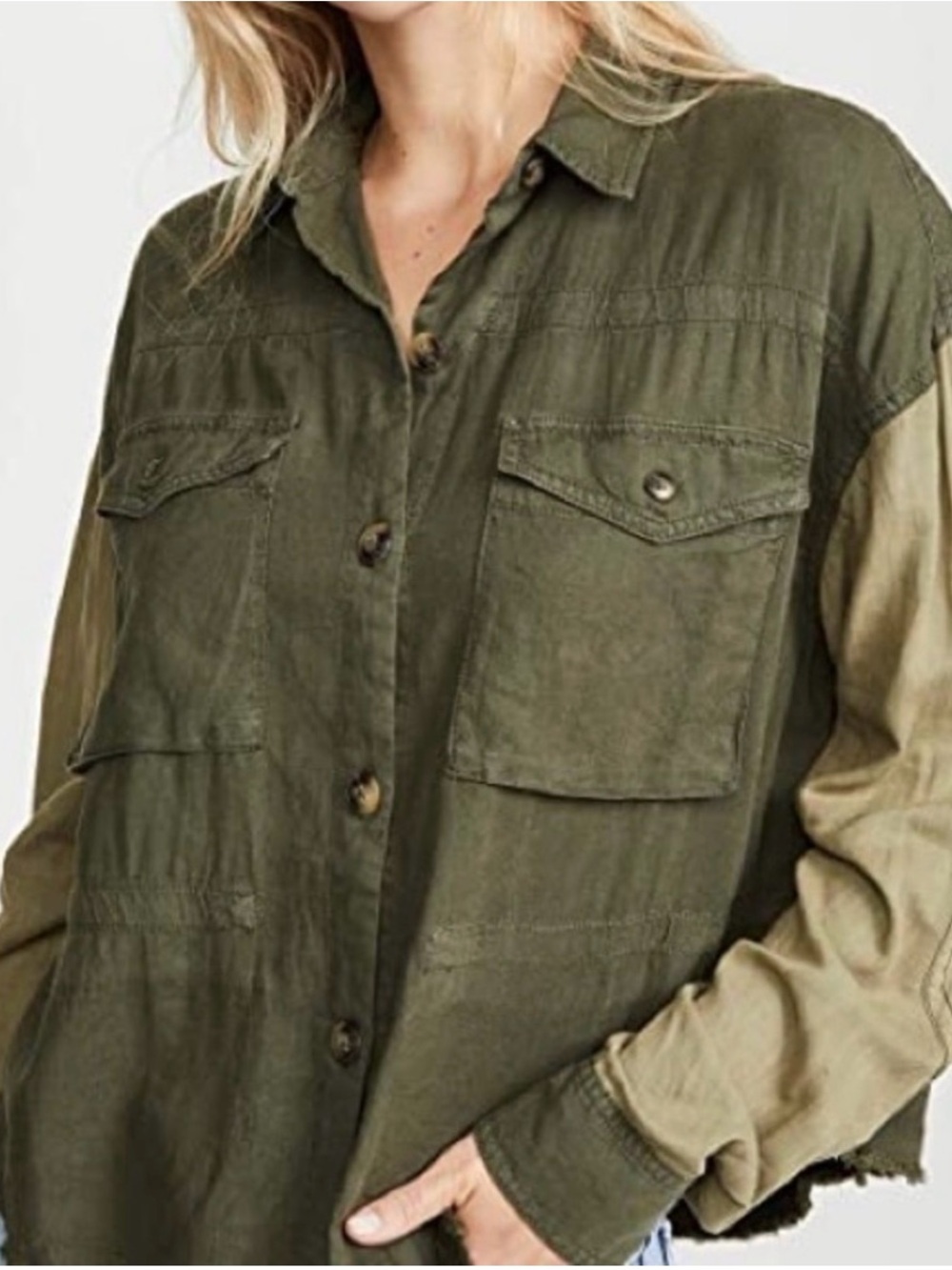 Free People Day Drifter Oversized Cargo Utility Shirt Jacket Green XS